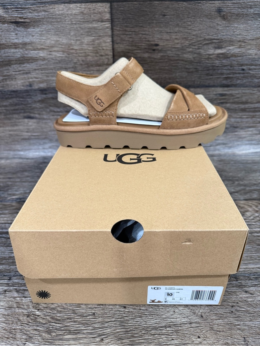 NEW WITH BOX UGG Sungaze Strappy Sandal Sz 10 in CHESTNUT